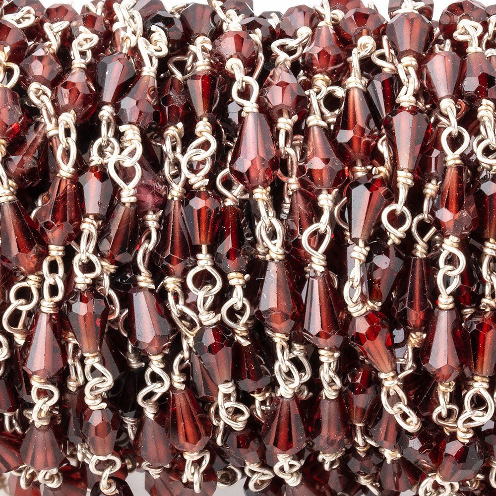 4x3-5x3.5mm Garnet Faceted Tear Drop Beads on .925 Silver Chain