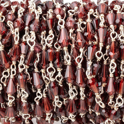 4x3-5x3.5mm Garnet Faceted Tear Drop Beads on .925 Silver Chain