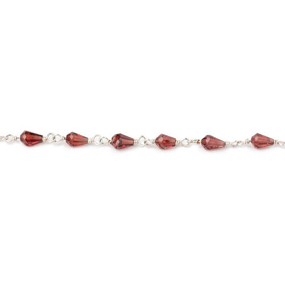 4x3-5x3.5mm Garnet Faceted Tear Drop Beads on .925 Silver Chain