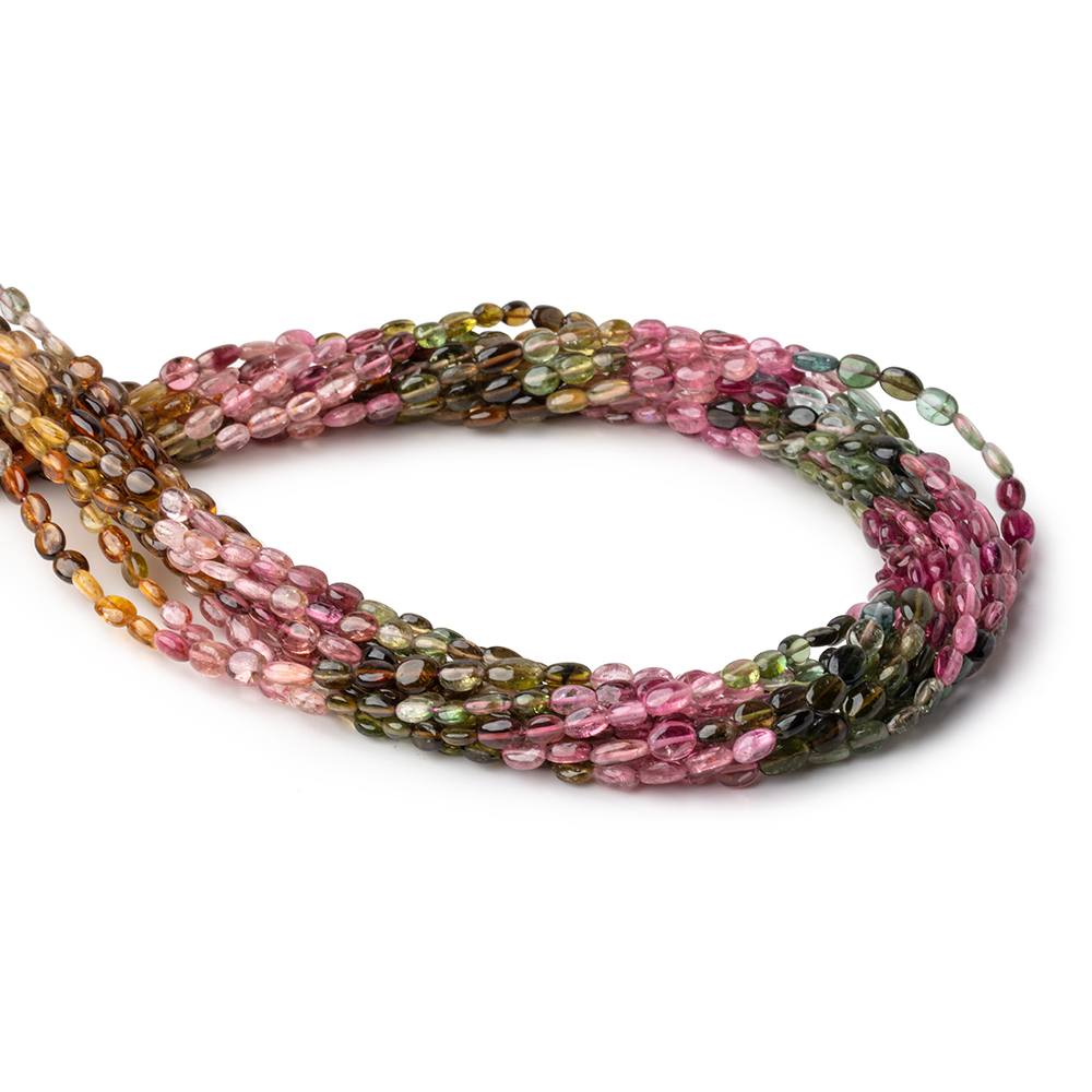 4x3-5x4mm Multi Color Tourmaline Plain Oval Beads 14 inch 72 pieces