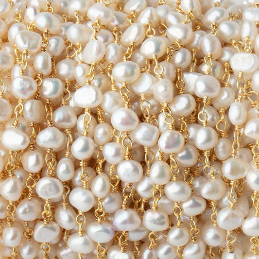 4x3-5X4mm Off White Baroque Freshwater Pearl Vermeil Chain by the foot 32 beads