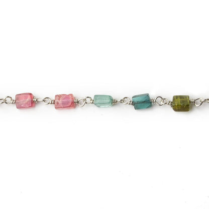 4x3-6x3mm Multi Color Tourmaline plain rectangle Silver .925 Chain by the foot 33 beads per