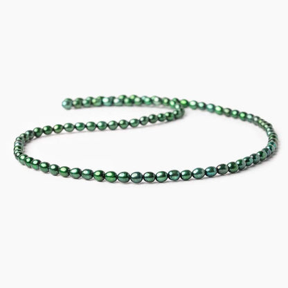 4x3mm Emerald Green Straight Drilled Oval Freshwater Pearl 15 inch 94 pcs