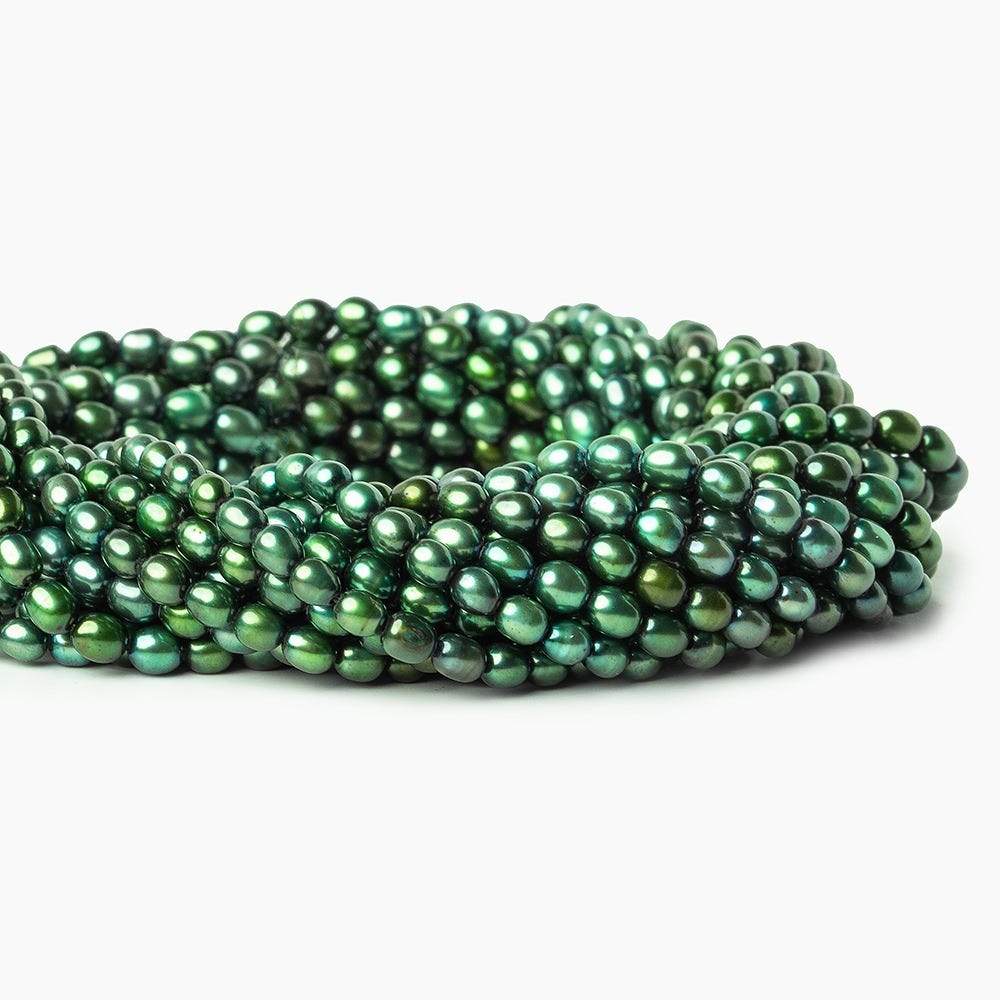 4x3mm Emerald Green Straight Drilled Oval Freshwater Pearl 15 inch 94 pcs