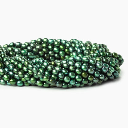 4x3mm Emerald Green Straight Drilled Oval Freshwater Pearl 15 inch 94 pcs