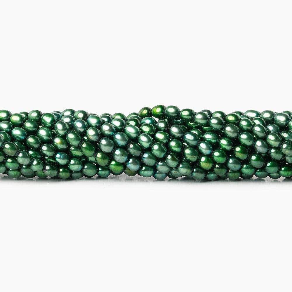 4x3mm Emerald Green Straight Drilled Oval Freshwater Pearl 15 inch 94 pcs