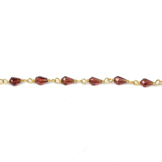 4x3mm Garnet faceted tear drop Vermeil Chain by the foot 36 beads