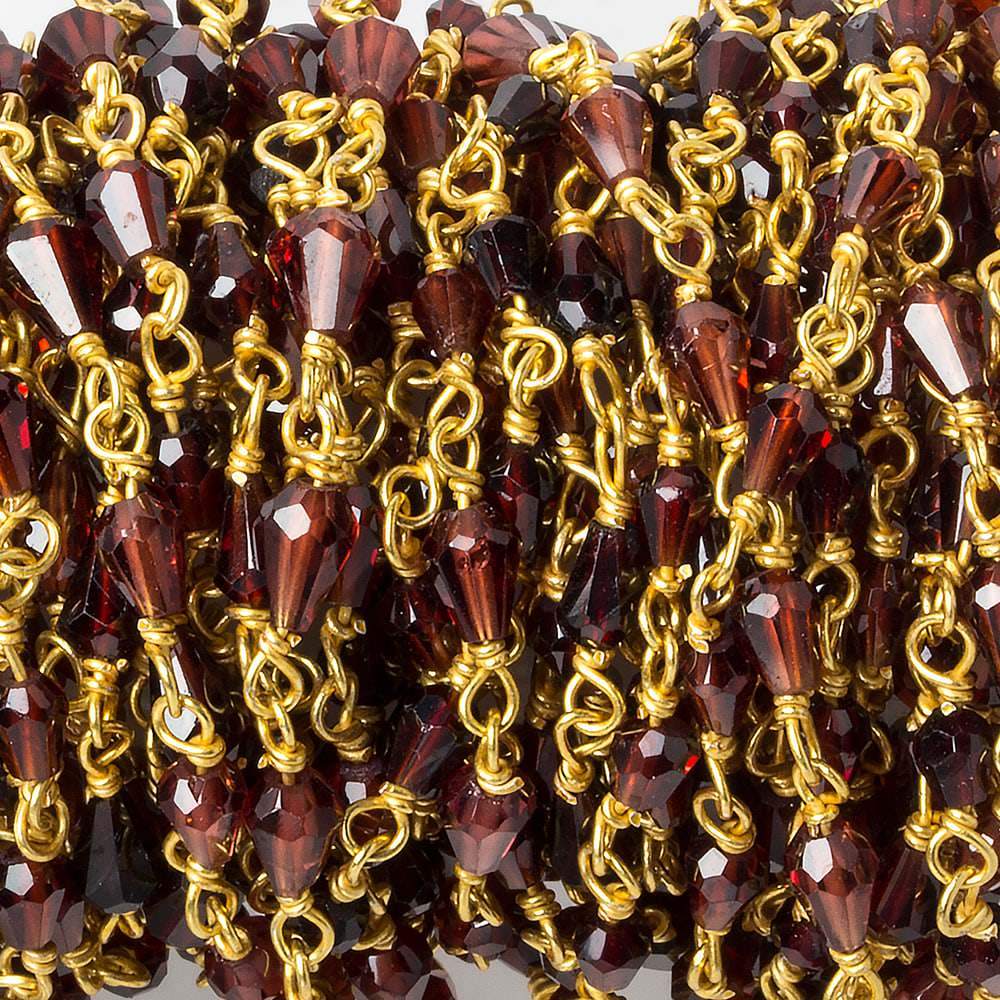 4x3mm Garnet faceted tear drop Vermeil Chain by the foot 36 beads