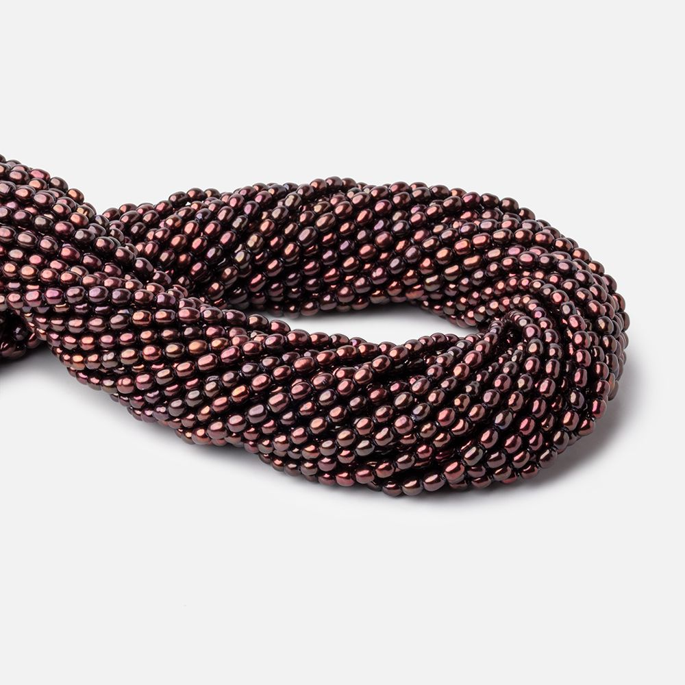 4x3mm Merlot Red Straight Drill Oval Freshwater Pearl Beads 15 inch 90 pieces