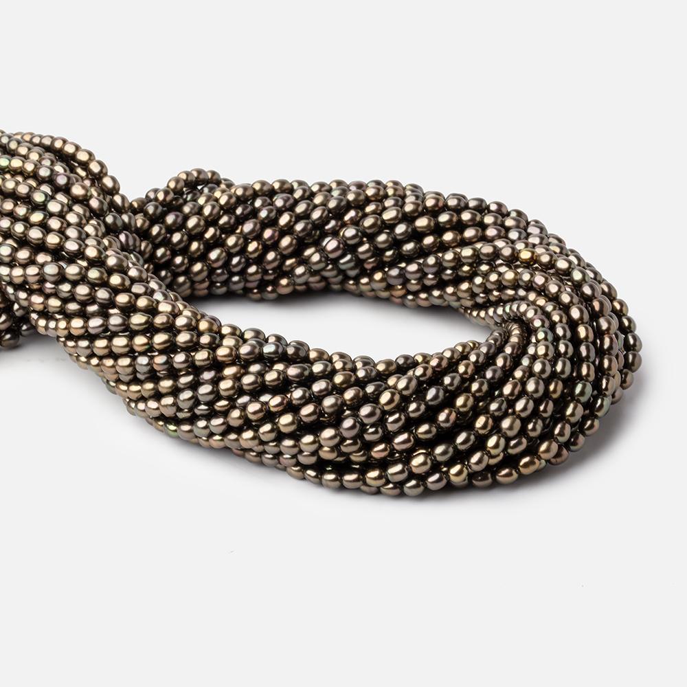 4x3mm Mushroom Green Straight Drill Oval Freshwater Pearls 15 inch 72 beads