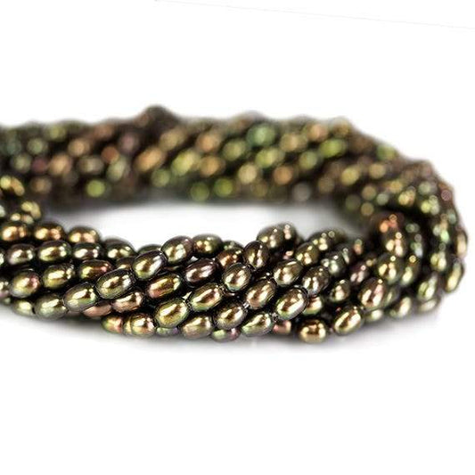 4x3mm Olive Green Straight Drilled Oval Freshwater Pearls 15.5 inch 99 pieces