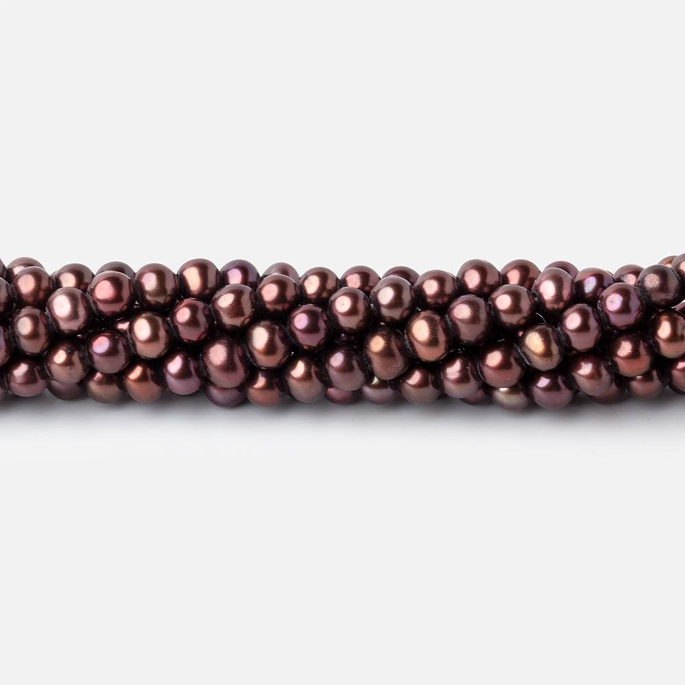 4x3mm Purplish Brown Side Drilled Off Round Freshwater Pearls 15 inch 108 beads