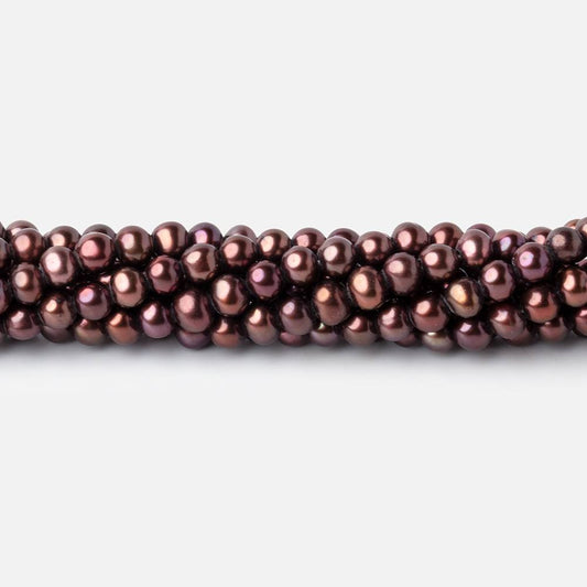 4x3mm Purplish Brown Side Drilled Off Round Freshwater Pearls 15 inch 108 beads