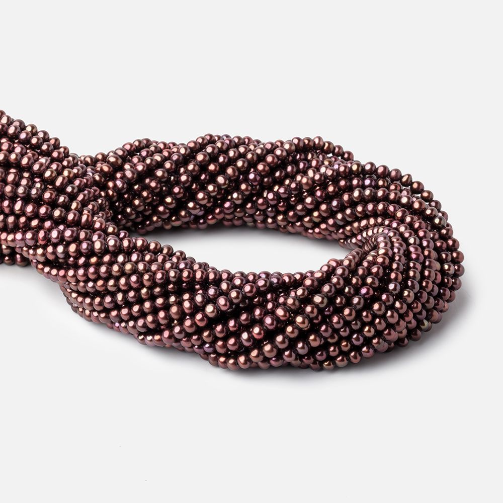 4x3mm Purplish Brown Side Drilled Off Round Freshwater Pearls 15 inch 108 beads