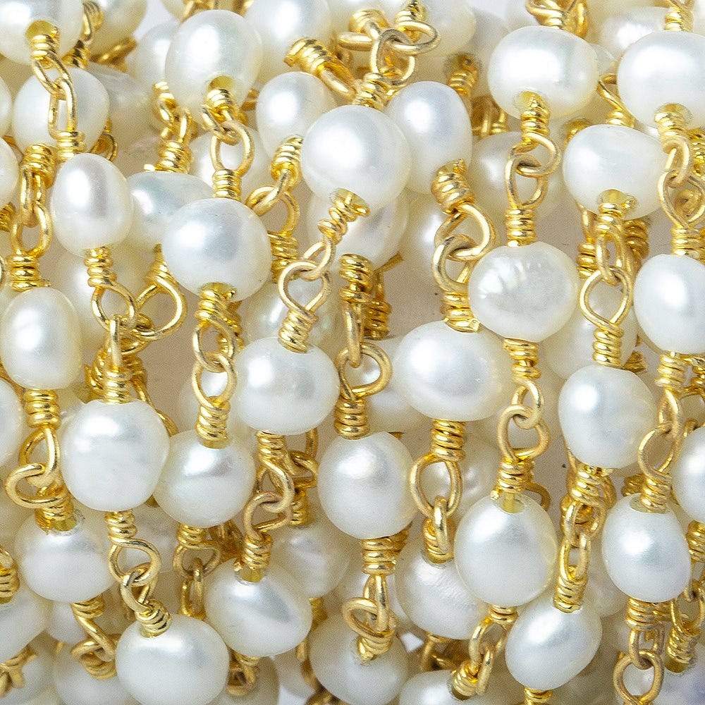 4x3mm White side drilled oval Gold plated Chain by the foot 31 pcs