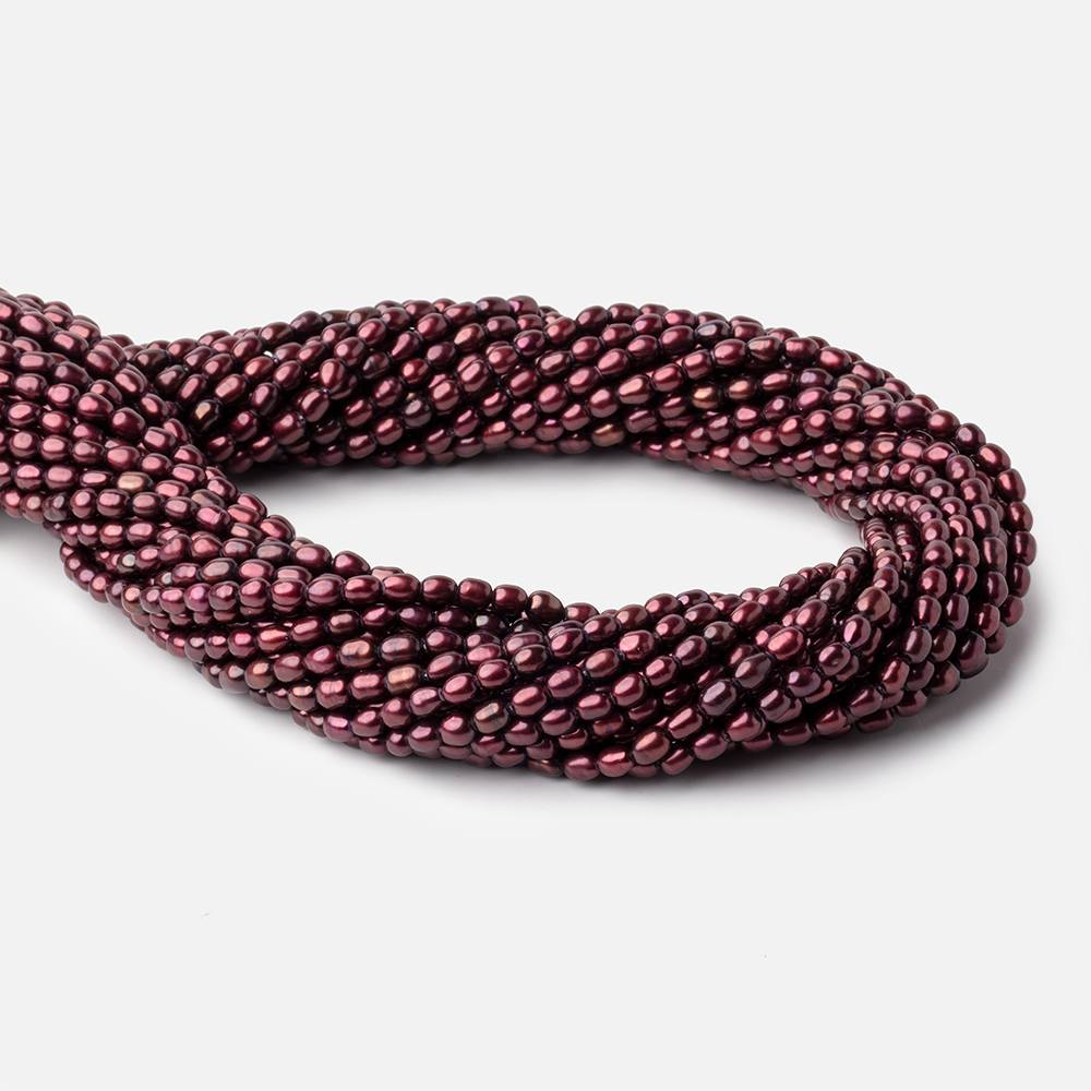 4x3mm Wine Red Oval Freshwater Pearl Beads 15 inch 78 pieces