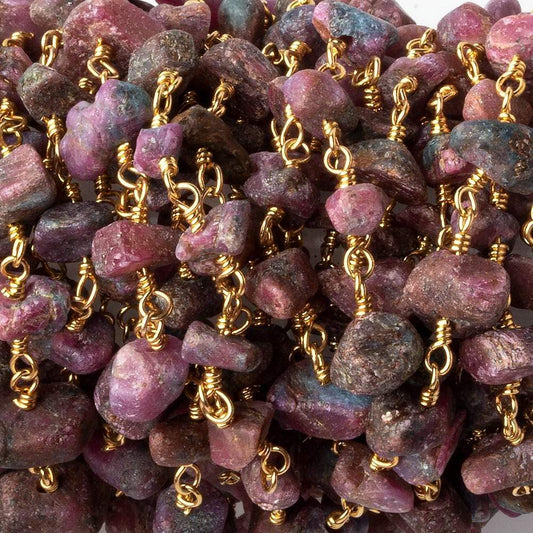 4x4-10x6mm Matte Ruby in Zoisite Chips Gold plated Chain by the foot 36 pieces