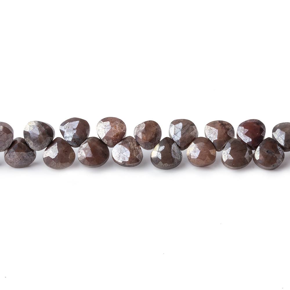 4x4-5x5mm Metallic Brown & Grey Moonstone petite faceted hearts 55 beads AA