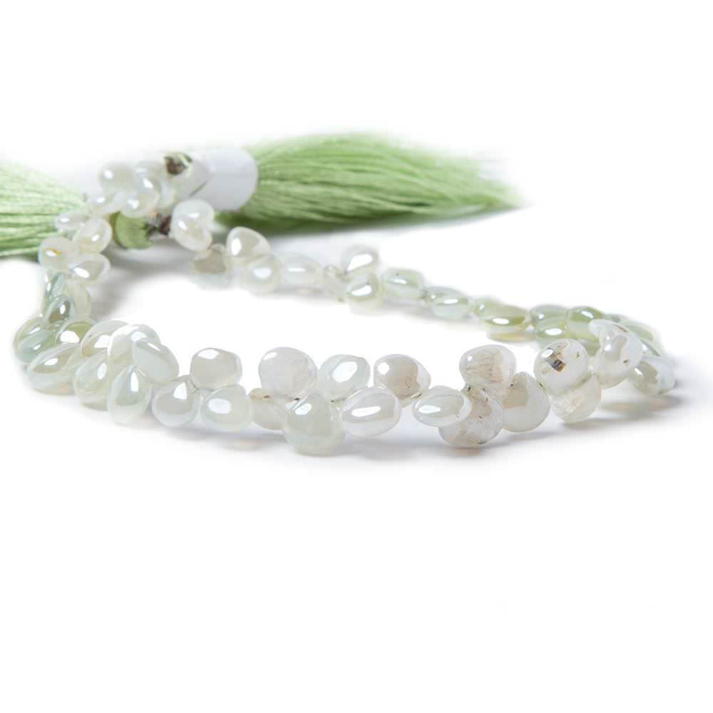 4x4-6x6mm Mystic Prehnite plain heart beads 8 inch 68 pieces