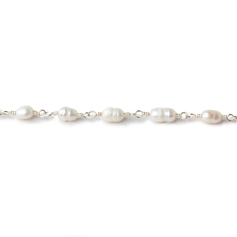 4x5-3x4mm White Straight Drill Baroque Pearl Silver plated Chain by the foot 27 pcs