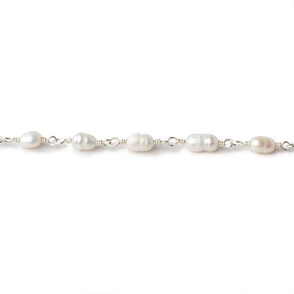 4x5-3x4mm White Straight Drill Baroque Pearl Silver plated Chain by the foot 27 pcs