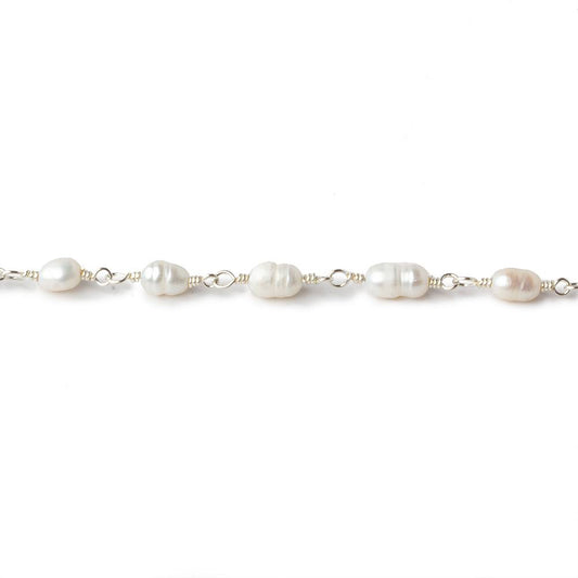 4x5-3x4mm White Straight Drill Baroque Pearl Silver plated Chain by the foot 27 pcs