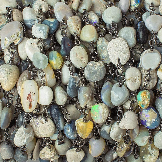 4x5-8x6mm Australian Opal plain nugget Black Gold on Silver .925n Chain by the foot 28 beads per