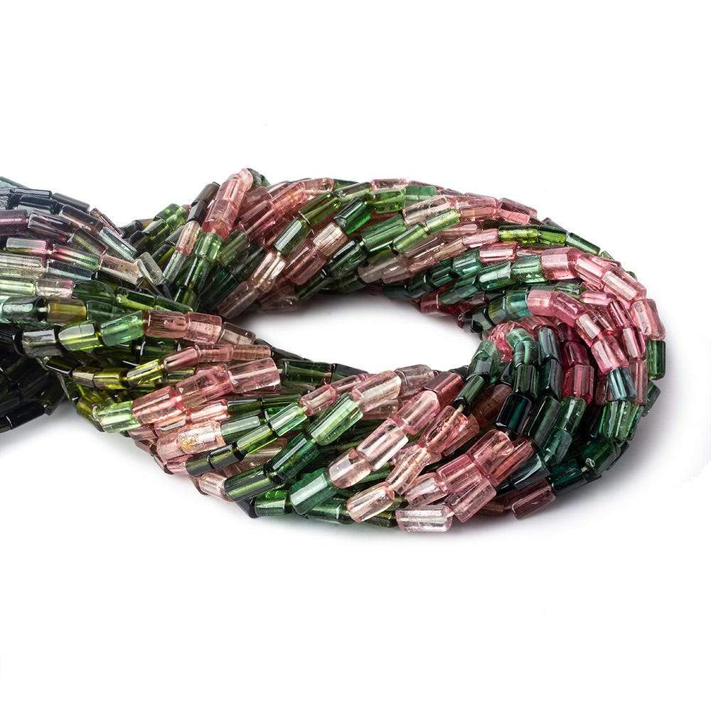 4x6-8x6mm Multi color Tourmaline Faceted Tubes 15 inch 52 beads AA