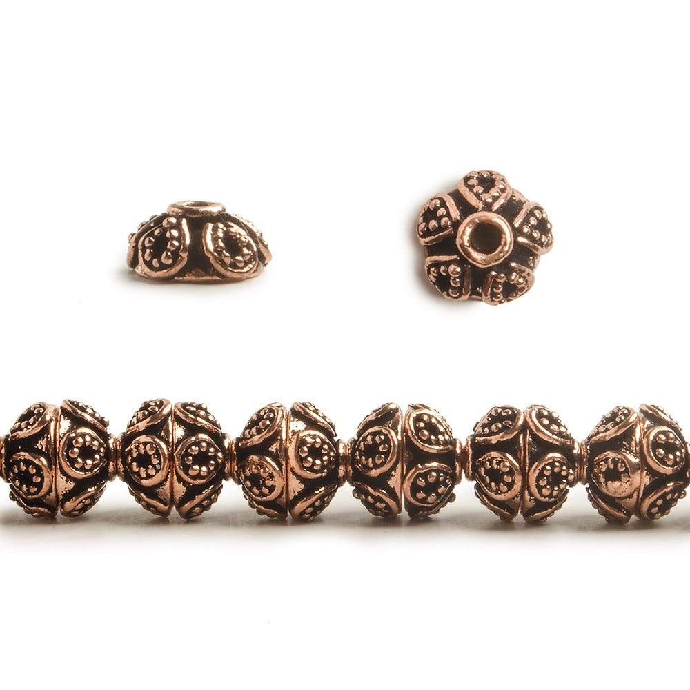 4x7x7mm Antiqued Copper Bead Cap with Bali Miligrain Design 8 inch 54 pcs