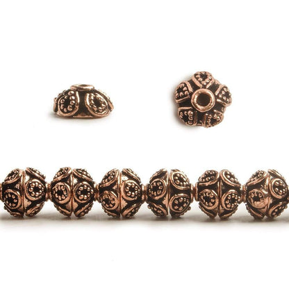 4x7x7mm Antiqued Copper Bead Cap with Bali Miligrain Design 8 inch 54 pcs