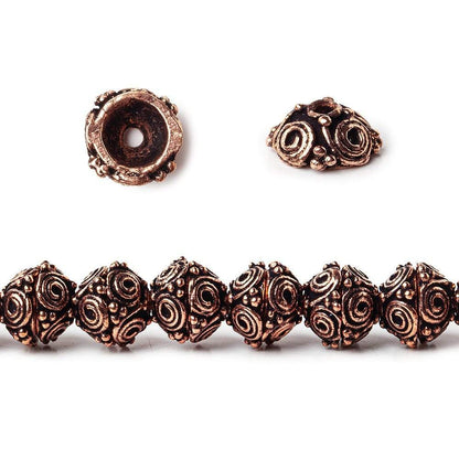 4x9mm Antiqued Copper Circular Design Bead Cap 8 inch 50 pcs