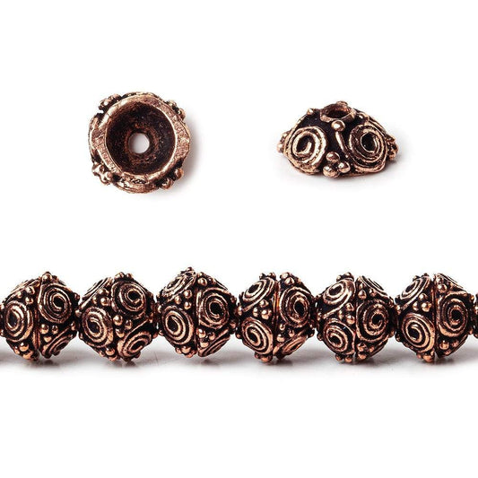 4x9mm Antiqued Copper Circular Design Bead Cap 8 inch 50 pcs