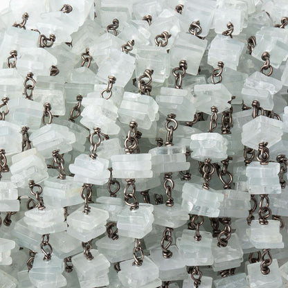 5-5.5mm Aquamarine Square Heishi Trio on Black Gold .925 Silver Chain