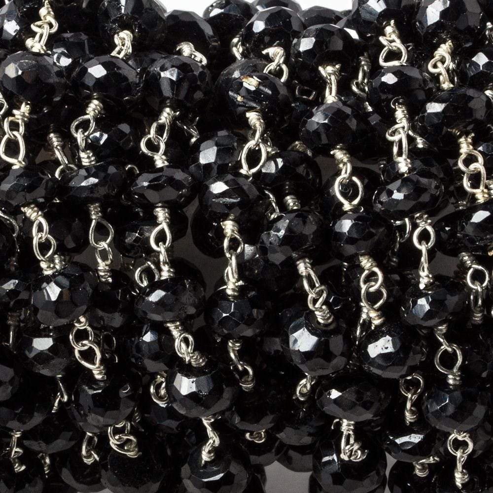 5-5.5mm Black Spinel faceted rondelle Silver Chain by the foot 34 pieces
