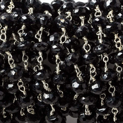 5-5.5mm Black Spinel faceted rondelle Silver Chain by the foot 34 pieces