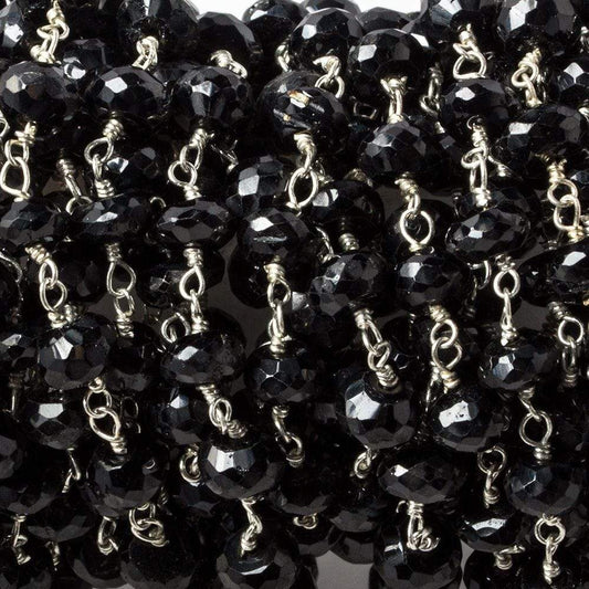 5-5.5mm Black Spinel faceted rondelle Silver Chain by the foot 34 pieces