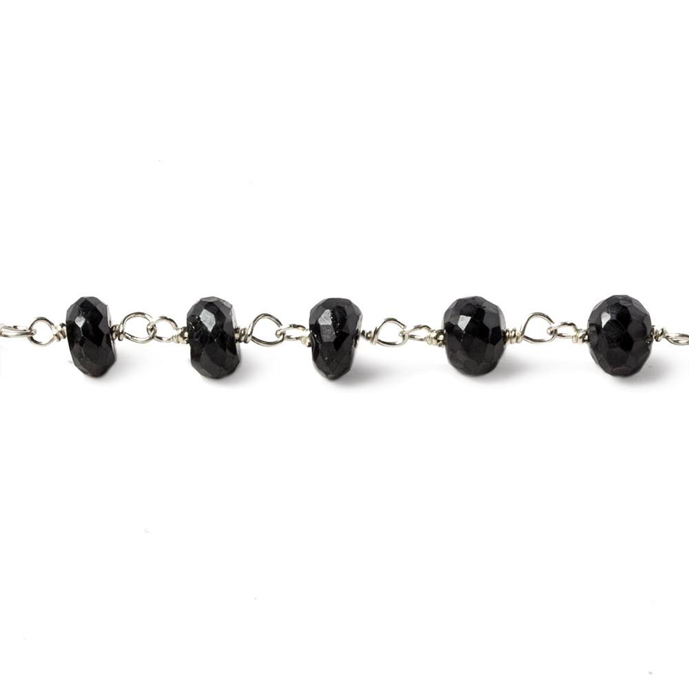 5-5.5mm Black Spinel faceted rondelle Silver Chain by the foot 34 pieces