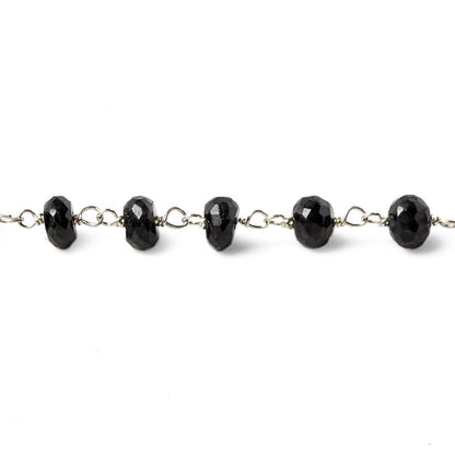 5-5.5mm Black Spinel faceted rondelle Silver Chain by the foot 34 pieces