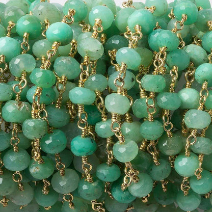 5-5.5mm Chrysoprase faceted rondelle Gold Chain by the foot 32 pieces