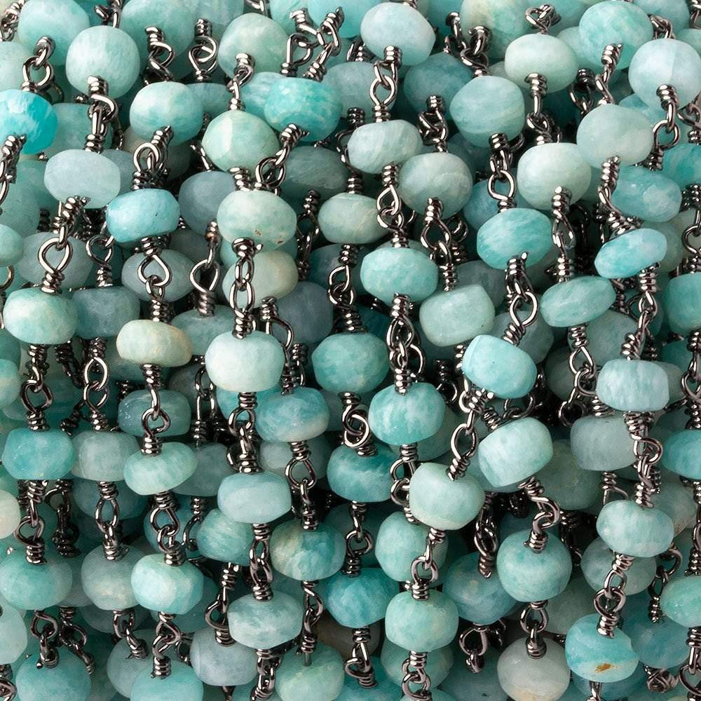 5-5.5mm Matte Amazonite plain rondelle Black Gold plated chain by the foot 29 pcs