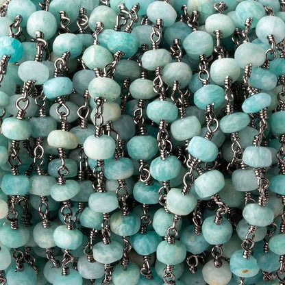 5-5.5mm Matte Amazonite plain rondelle Black Gold plated chain by the foot 29 pcs
