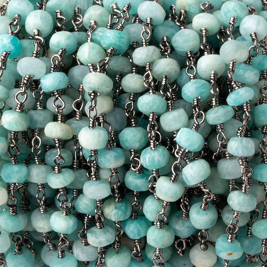 5-5.5mm Matte Amazonite plain rondelle Black Gold plated chain by the foot 29 pcs