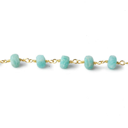 5-5.5mm Matte Amazonite plain rondelle Gold plated chain by the foot 29 pcs