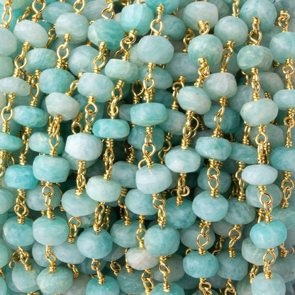 5-5.5mm Matte Amazonite plain rondelle Gold plated chain by the foot 29 pcs