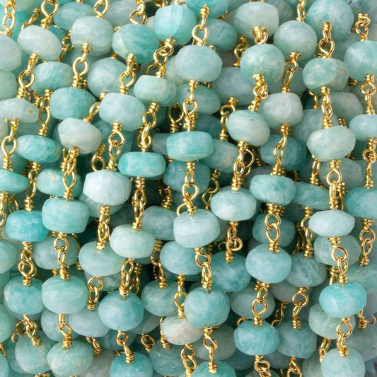 5-5.5mm Matte Amazonite plain rondelle Gold plated chain by the foot 29 pcs