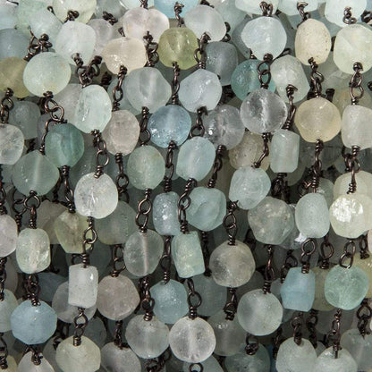 6-6.5mm Matte Aquamarine & Beryl coin Black Gold Chain 31 pieces