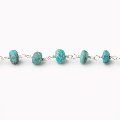 5-5.5mm Mongolian Turquoise Plain Rondelle Beads on .925 Silver Chain