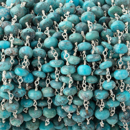 5-5.5mm Mongolian Turquoise Plain Rondelle Beads on .925 Silver Chain