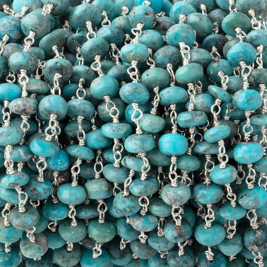 5-5.5mm Mongolian Turquoise Plain Rondelle Beads on .925 Silver Chain