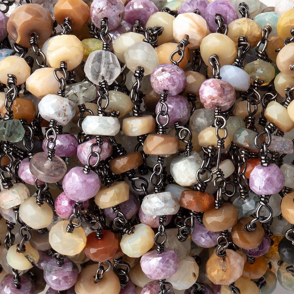 5-5.5mm Multi Gemstone Faceted Rondelles on Black Gold .925 Chain